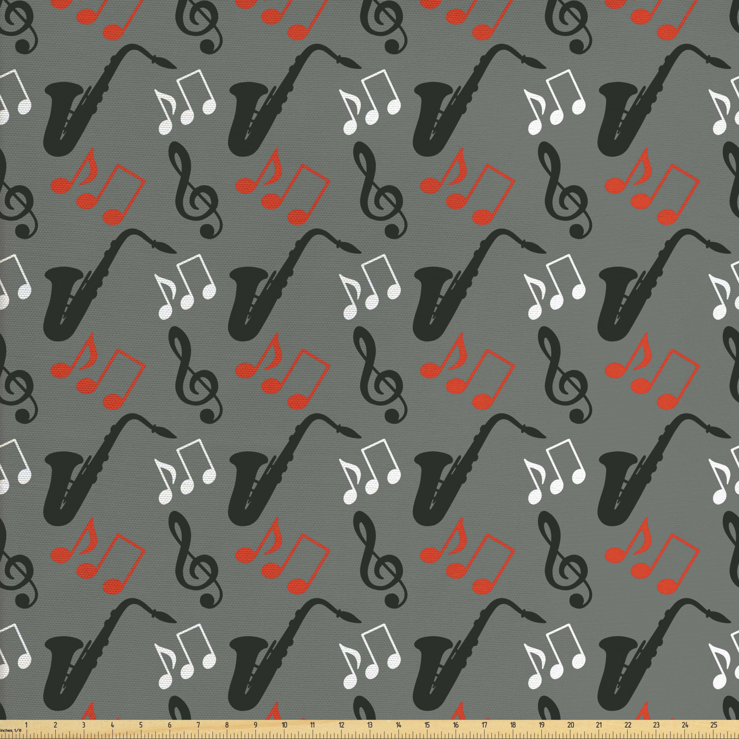 Jazz Music Fabric by The Yard, Music Notes Treble Clef Saxophone