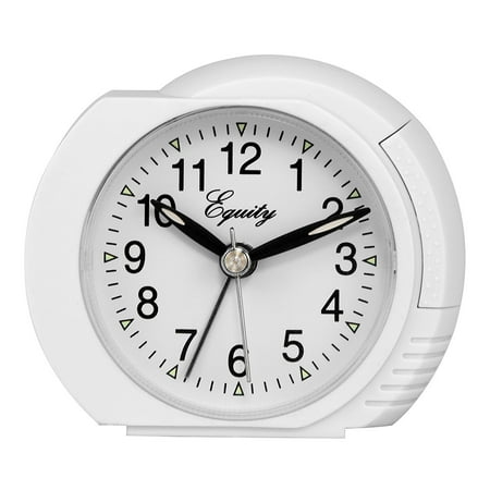 Equity La Crosse 27002 3.5" Quartz Analog Bedside Alarm Clock, White, White case with Lighted dial on demand By Equity by La Crosse