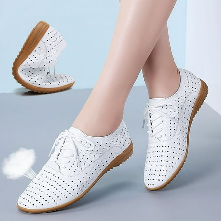 

Cathalem Women Shoes Cow Leather Hollow Small White Shoes Women Flat Sole Single Shoes Women Womens Business Casual Shoes Size 9 White 7.5