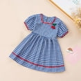 thumbnail image 2 of Ugoldhm Girls Cotton Summer Dress - Short Sleeve Crew Neck Plaid Print Casual Midi Dress with Back Zipper, Size 1-6T, 2 of 3