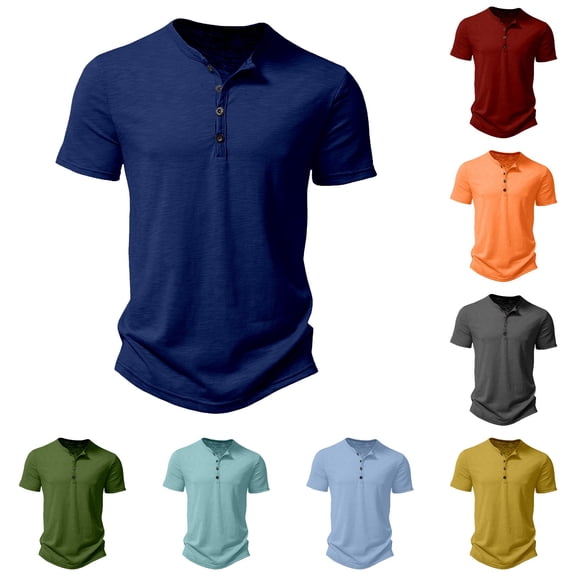 XIAONU Men Solid Henley Tee Half Button Short Sleeve Everyday Casual Tops