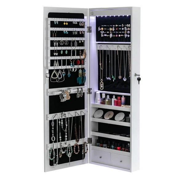 Ktaxon Jewelry Armoire Wall Door Mounted,Lockable Jewelry Cabinet with Full Screen Display View Larger Wider Mirror ,White