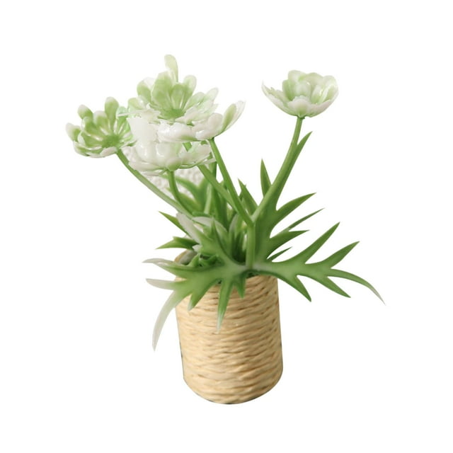 Adorno de bonsái en miniatura a escala 1/12, simulación de flores en macetas en miniatura Blanco