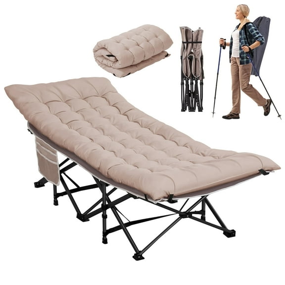 Nalone Folding Camping Cot with Detachable Soft Pad, Side Pocket, Extra Wide Thick Mattress, Portable Sturdy Bed for Adults & Kids