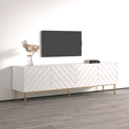 thumbnail image 2 of Abeto TV Stand for TVs up to 85", Mid-Century Modern High Gloss 75" Entertainment Center, TV Media Console with Storage Cabinets and LED Lights, 2 of 5