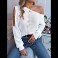 thumbnail image 4 of Tops de Crochet para Mujer, Suéteres con Hombros Descubiertos, Ropa de Playa de Punto Calado de Larga de Verano M, 4 of 10