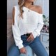 thumbnail image 4 of Tops de Crochet para Mujer, Suéteres con Hombros Descubiertos, Ropa de Playa de Punto Calado de Larga de Verano XL, 4 of 10