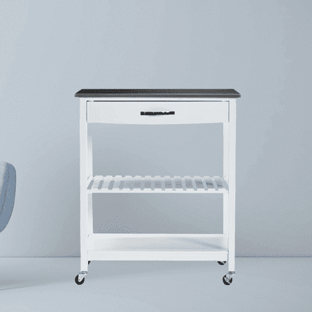 

Modern Kitchen Island on Wheels Industrial Kitchen Cart with Drawer Stainless Steel Top and 2 Open Shelves for Home Kitchen Bar Dining Room White 30.5 L x 19 W x 35.75 H