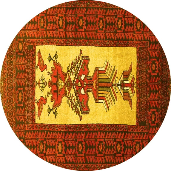 Ahgly Company Machine Washable Indoor Round Persian Yellow Traditional Area Rugs, 4' Round