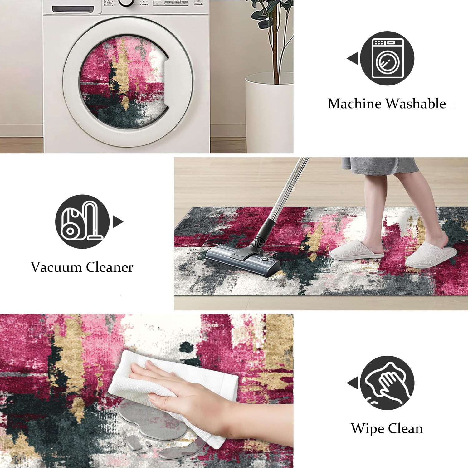 3 Piece Kitchen Rug Set, Non-Slip And Washable, Abstract Pattern Kitchen Hallway Rug, Soft And Comfortable, Suitable For Sinks, Floors, Entrances, Hallways and Bathrooms