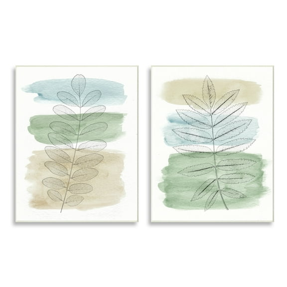 Stupell Industries Spring Forest Branches Over Soft Cool Neutrals Botanical & Floral Painting Unframed Art Print Wall Art, 13 x 19, Set of 2