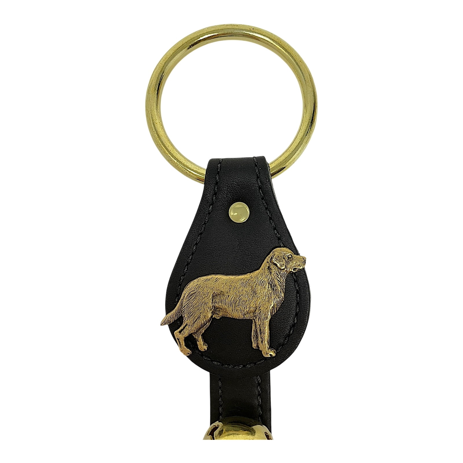 Belsnickel Labrador Dog Charm Black Leather Sleigh Bell Door Hanger Made in USA