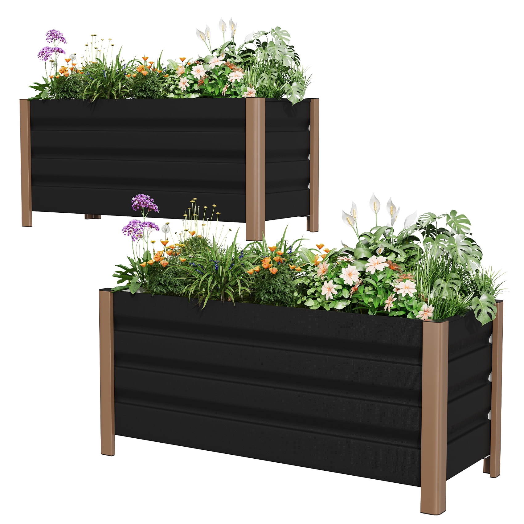 Weatherproof Aluminum Raised Garden Bed Planter Box -  Rounded Corners, Single-Layer Design, Drainage Holes, Anti-Cut Edging - Ideal for Outdoor Patio, Balcony, Lawn Planting