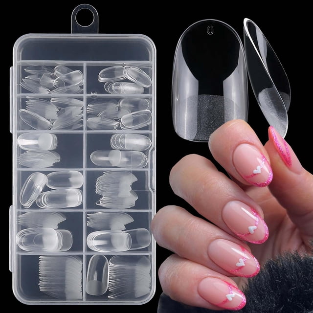 Uñas postizas LuckForever 240 piezas, tips ovalados cortos transparentes
