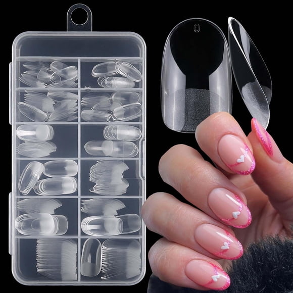 Uñas postizas LuckForever 240 piezas, tips ovalados cortos transparentes