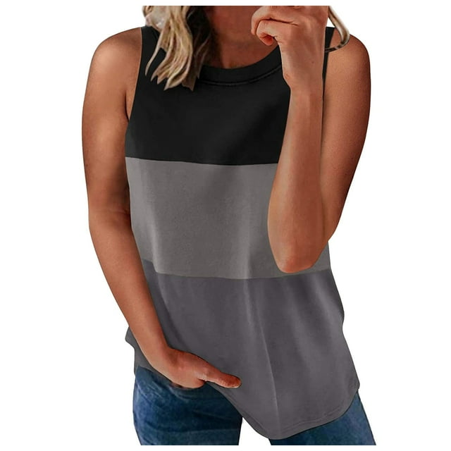 Camisetas sin mangas básicas de cuello redondo para mujer, camisas casuales sueltas sin mangas a juego de colores Pompotops lopia989587