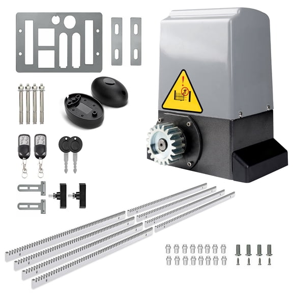 Blütezeit 1800lb Automatic Sliding Gate Opener, 370W Rack Drive Motor with 2 Remote Controls & IR Sensor, 1/2HP Electric Rolling Driveway Slide Gate Motor, Complete Hardware Kit for Gates up to 40ft