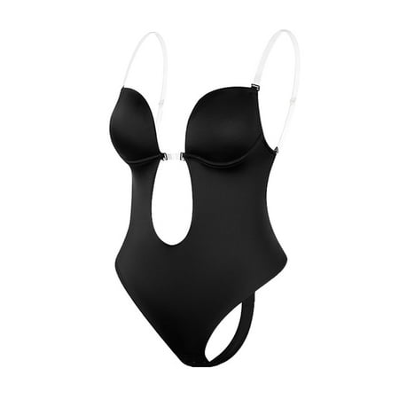 

Bodysuit Shapewear Deep V-Neck Body Shaper Backless U Plunge Thong Shapers Waist Trainer Women Clear Strap Padded Push Up Corset