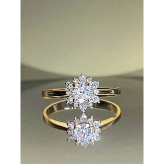 2Ct Round Cut Simulated Diamond Women's Halo Engagement Gift Ring 14k Yellow Gold Plated
