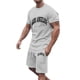 thumbnail image 1 of Conjunto de Sudadores de Hombres Impresión Casual Deportes de Manga Corta Cuello Redondo, Traje de Deporte de 2 Piezas con Pantalones de Corredores de Cintura Elástica, 1 of 3