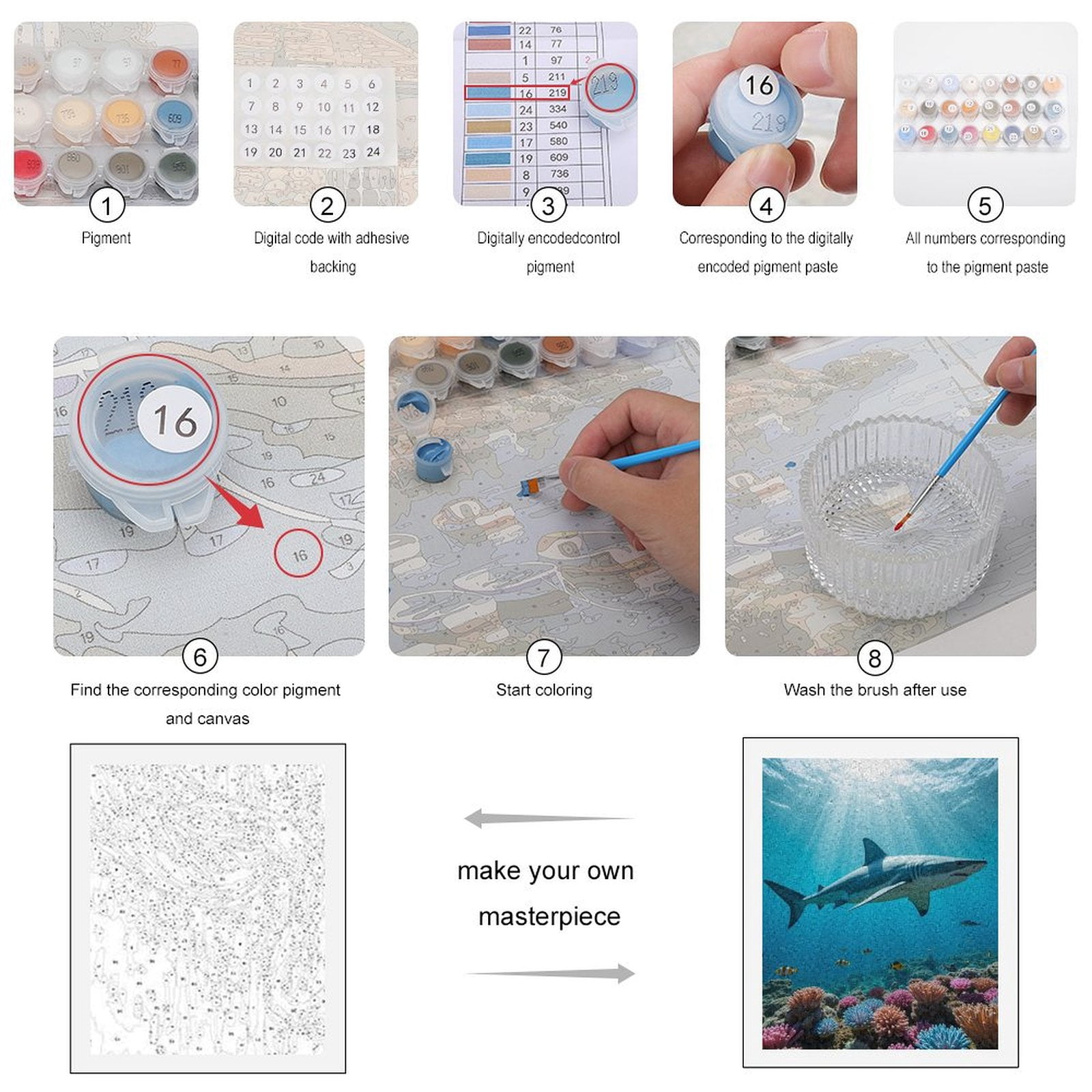 Paint By Numbers Kit for Adults Beginner - DIY Shark Above Colorful Coral Reef Canvas Painting Kits for Adults, Frameless Paint By Number for Adults for Home Wall Decor 16x20 Inch