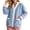 Blue, variant on Womens Fuzzy Fleece Jacket Button Down V Neck Contrast Trim Bed Coat with Pockets Cozy Warm Fall Winter Loungewear Outerwear