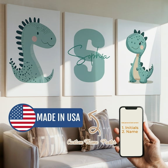 3pcs Custom Kids Name Cute Dinosaur Gift Decorative Painting, Canvas 8x12inch Unframe, Waterproof Wall Art for Home Decor-Made in USA