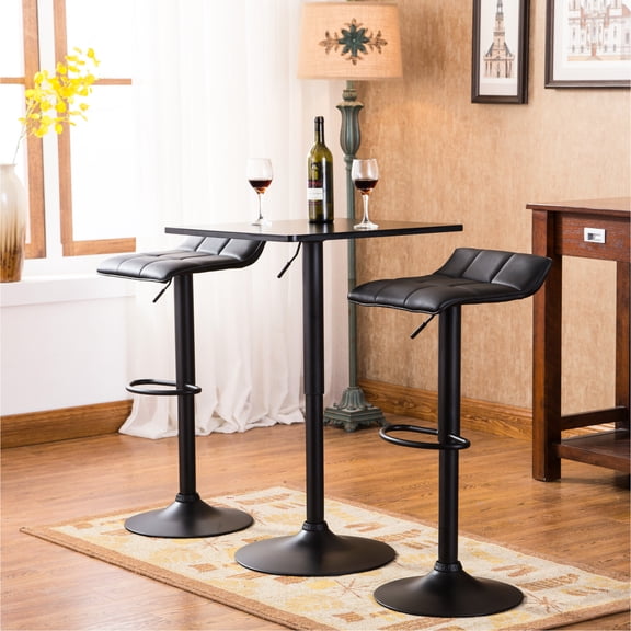 Square Top Table with Adjustable Height and 2 Swivel Leather Stools - Good for Outdoor Entertaining