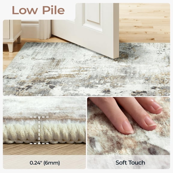 8x10 Area Rugs for Living Room, Abstract Neutral Large Washable Rug, Indoor Soft Non-Slip Floor Carpet for Bedroom Dining Room Home Decor, Brown/Grey