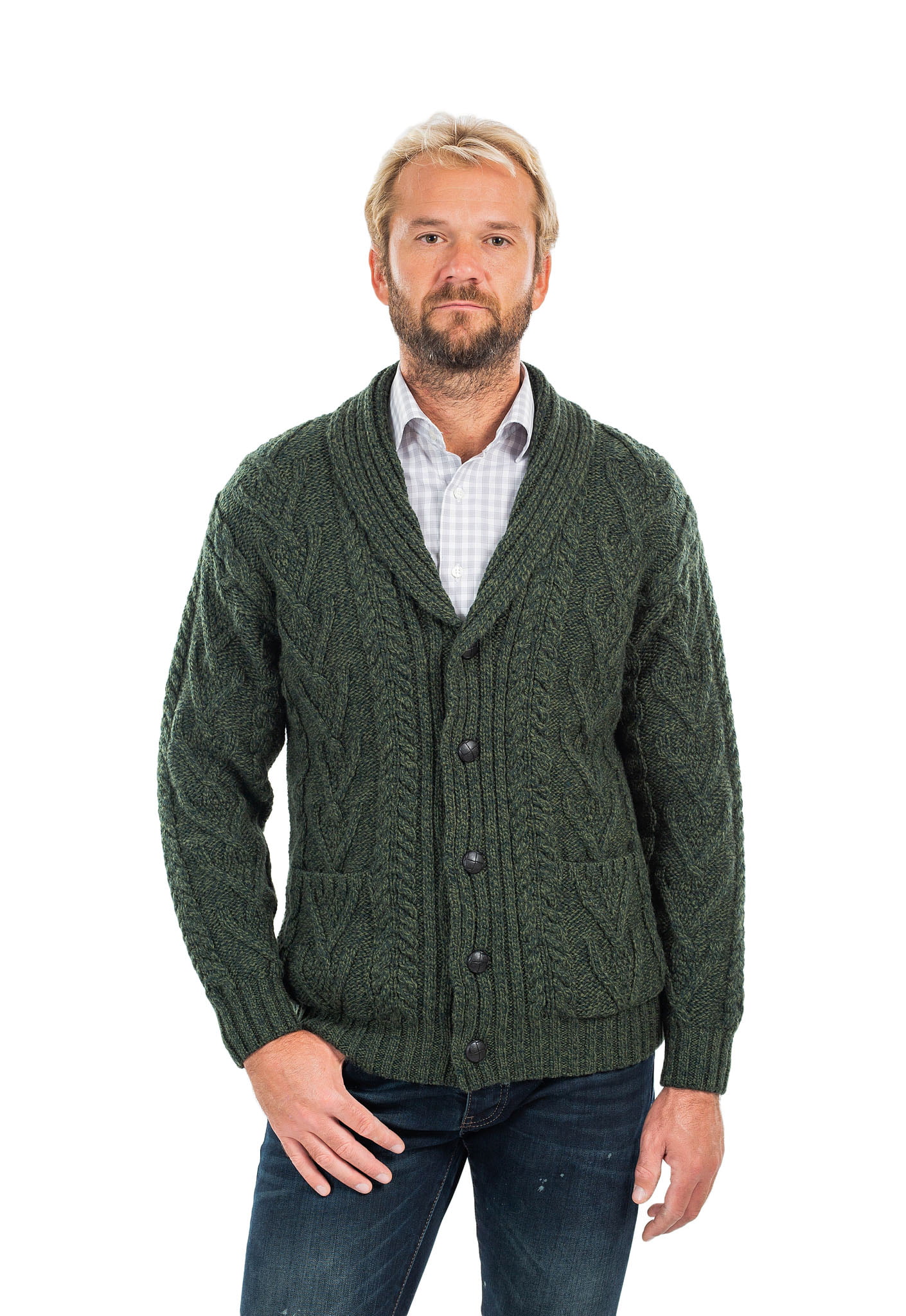 SAOL - SAOL Irish Cardigan Sweater for Men 100% Merino Wool Aran Cable ...