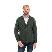 SAOL Aran Shawl Collar Fisherman Cardigan Sweater 100% Merino Wool Mens Irish Cable Knitted Buttons Jacket Made in Ireland