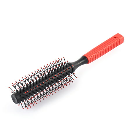 Lady Plastic Round Handle DIY Curly Hair Flexible Roll Comb Brush Red