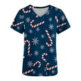 thumbnail image 4 of EGNMCR Hauts de Sarrau d'Infirmière pour Femmes, Uniforme de Travail Imprimé de Noël, Manches Courtes, Col en V, Blouse T-shirt de Tenue de Travail avec Poches, Costumes de Noël, 4 of 5