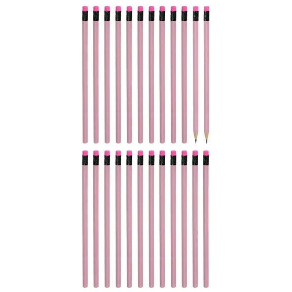 Uxcell Triangle Wooden Pencils Bulk, 24 Pack HB Graphite Pencils with Eraser, Pink