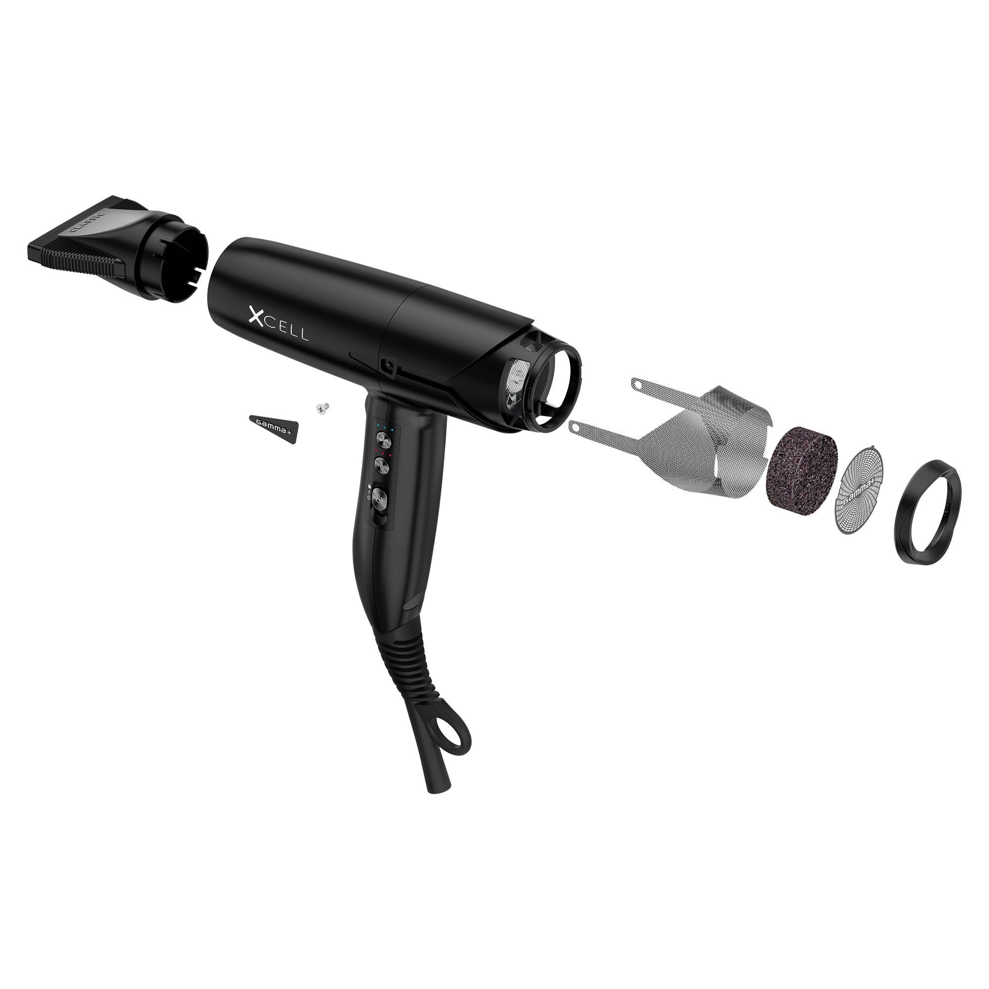 GAMMA+ XCell Professional Ultra-Lightweight Hair Dryer Digital Motor Ionic Technology Whisper Quiet 12 Heat and Speed Settings, Matte Black