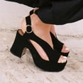 thumbnail image 3 of FSJ Women Chic Platform Chunky High Heel Buckle Sandals Round Open Toe V-cut Pumps Fashion Dress Block Heel Casual Shoes Size Size 5.5 Black, 3 of 4