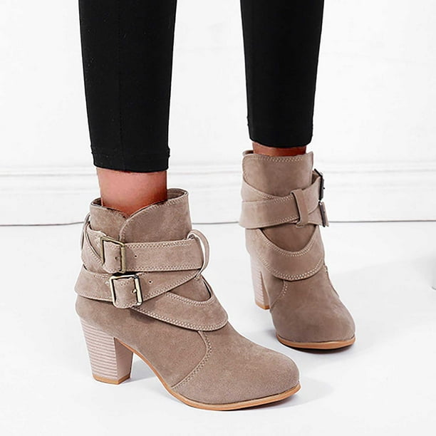 Botas de invierno a la moda de talla grande para mujer, botas de suela gruesa, tacones altos para mujer, botas cortas, zapatos Wmkox8yii hfjk654