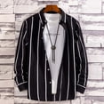 thumbnail image 3 of Men's Button-Up Shirts Loose Denim Cotton Stripe Shirt Long Sleeved Spring Fall Shirts, 3 of 3