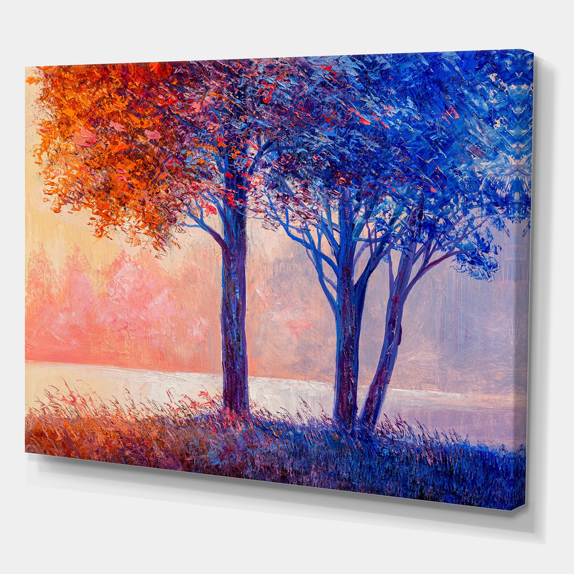 Designart ' Colorful Autumn Forest Trees Along Beautiful River ' Lake House Canvas Wall Art Print