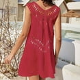 thumbnail image 4 of Conairie Swimsuit Coverup For Women Sleeveless Loose Crochet Knit Bathing Suits Cover Up V Neck Summer Beach Swimwear Vacation Outfits Red One Size, 4 of 7