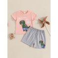 thumbnail image 4 of Toddler Baby Kids Boy Shorts Clothes Set 6 12 18 24 Months 2T 3T 4T Dinosaur Letter Print Short Sleeve T-Shirt Elastic Waist Summer Outfits Sets, 4 of 9