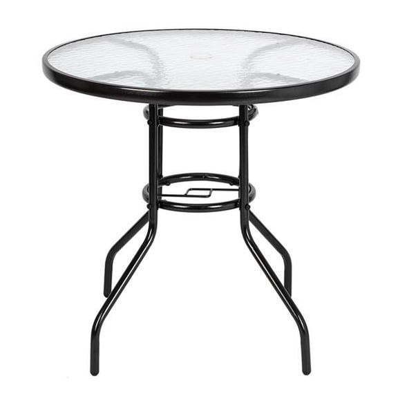 Round Outdoor Dining Table 31.5" Dia Toughened Glass Patio Table Dark Chocolate Steel Frame for Garden Yard Balcony