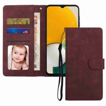 Dteck Compatible with Samsung Galaxy A32 5G Wallet Case, with Hand Strap Kickstand Card Slots Magnetic Buckle Protective Flip Full for Galaxy A32 5G PU Leather Case, Winered