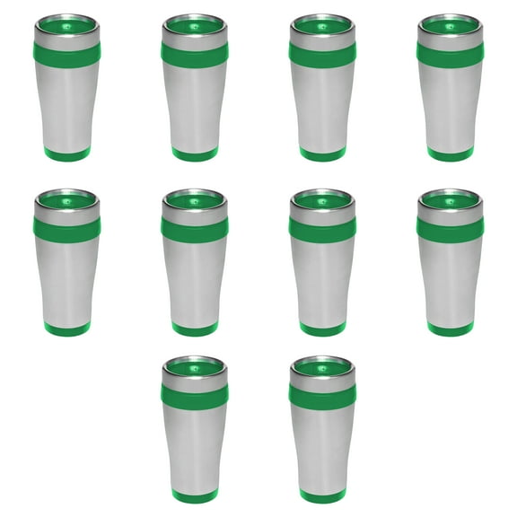 Insulated Stainless Steel Travel Mugs 16 oz. Set of 10, Bulk Pack - Perfect for Coffee, Soda, Other Hot & Cold Beverages - Green
