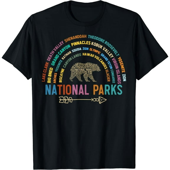 National Parks USA List Word Cloud Bear Camping & Hiking Women T-Shirt