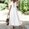 thumbnail image 2 of Evdexr Maxi T-Shirt Dress for Womens Linen Cotton Shirt Dress Flowy Short Sleeve V Neck Solid Colour Boho Dress Baggy Long Flowy 2025 Dresses with Pockets White 2XL, 2 of 7