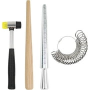 VERACT Ring Mandrel Metal Ring Sizer Set with Jewelry Rubber Mallet Hammer Rings Size Measuring Tools Finger Gauge Wood Ring Shaper Tool Jeweler's Repair Kit