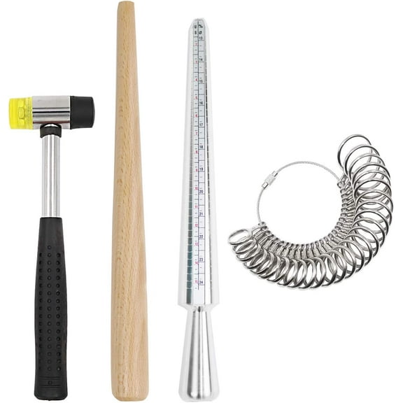 Ring Mandrel Metal Ring Sizer Set with Jewelry Rubber Mallet Hammer Rings Size Measuring Tools Finger Gauge Wood Ring Shaper Tool Jeweler's Repair Kit