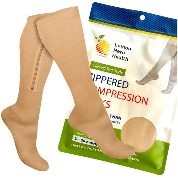 Zipper Compression Socks 15-20mmHg Closed Toe with Zip Guard Skin
