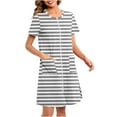 thumbnail image 2 of Women Soft Comfortable Pajamas New Women Zipper Front House Coat Short Sleeves Striped Robe Bathrobes Lightweight Knee Length Short House Dress Gray M, 2 of 6